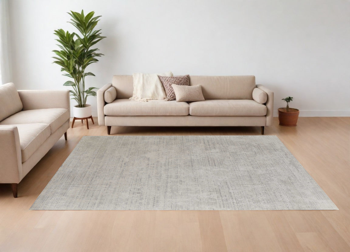 9' X 12' Gray and Ivory Abstract Hand Woven Worn Faded Area Rug