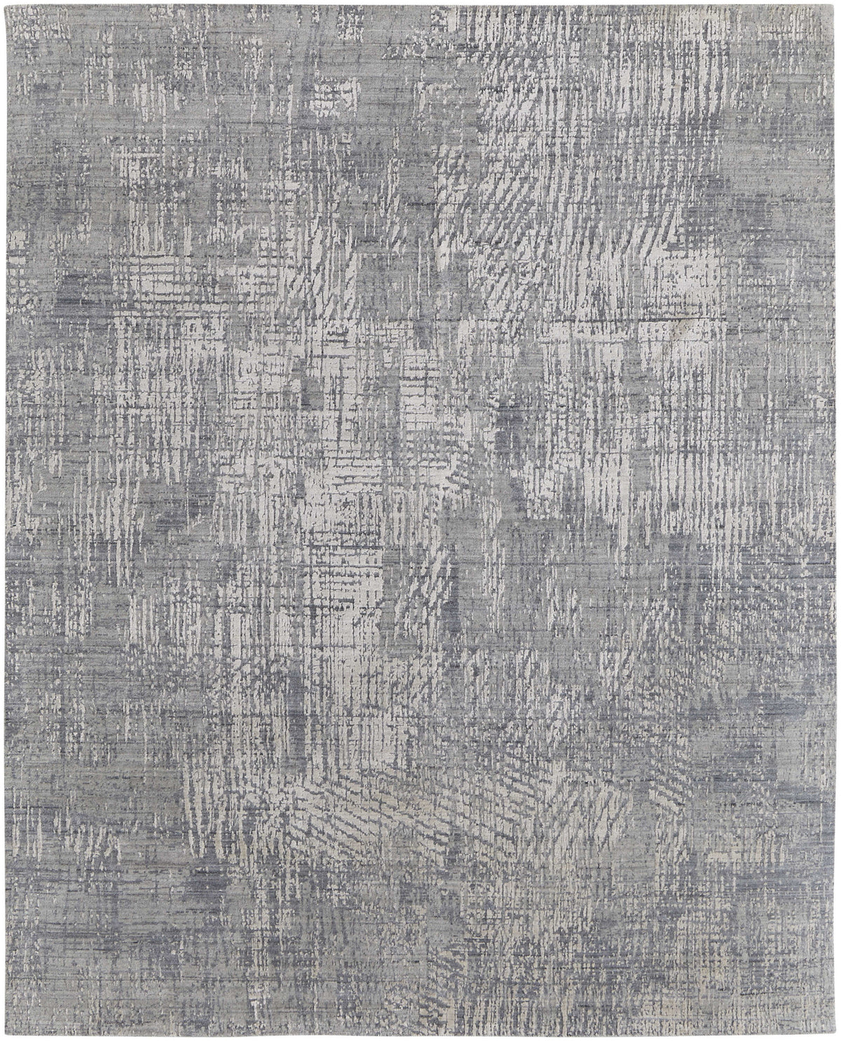 3' X 5' Gray and Silver Abstract Hand Woven Worn Faded Area Rug