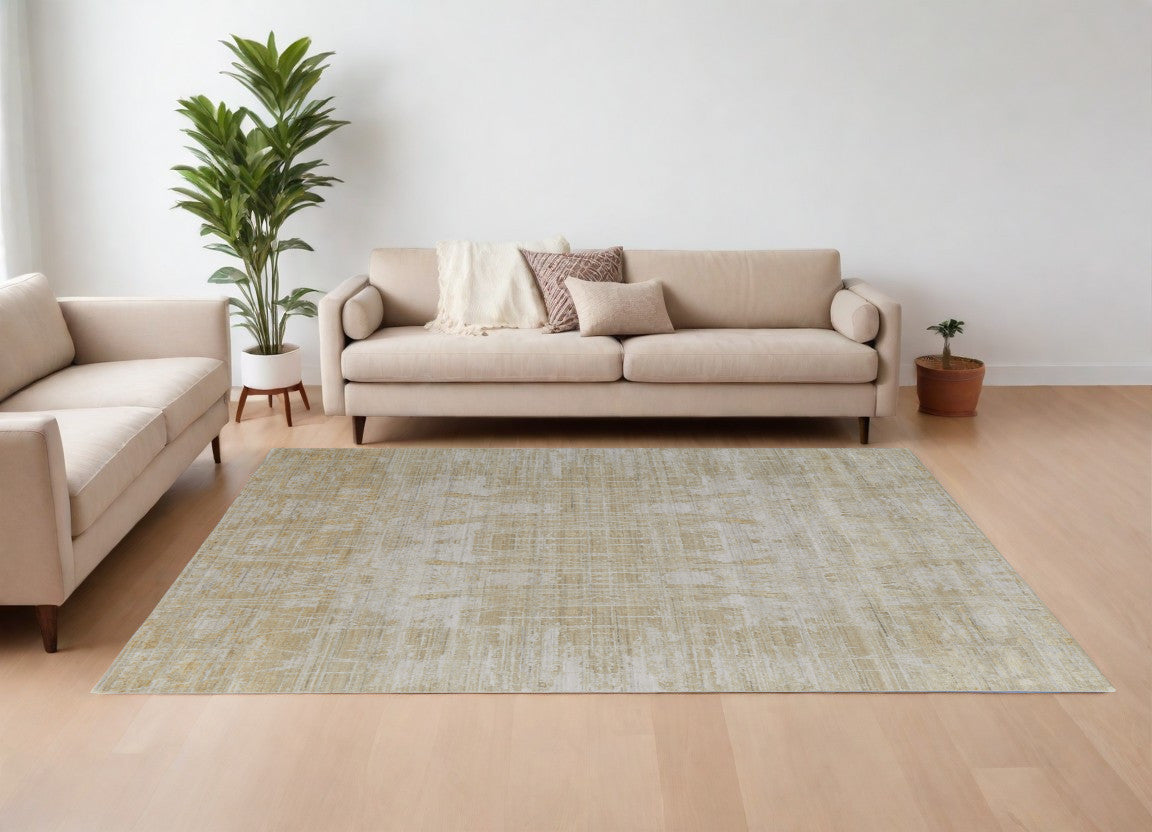 9' X 12' Yellow and Ivory Abstract Hand Woven Area Rug