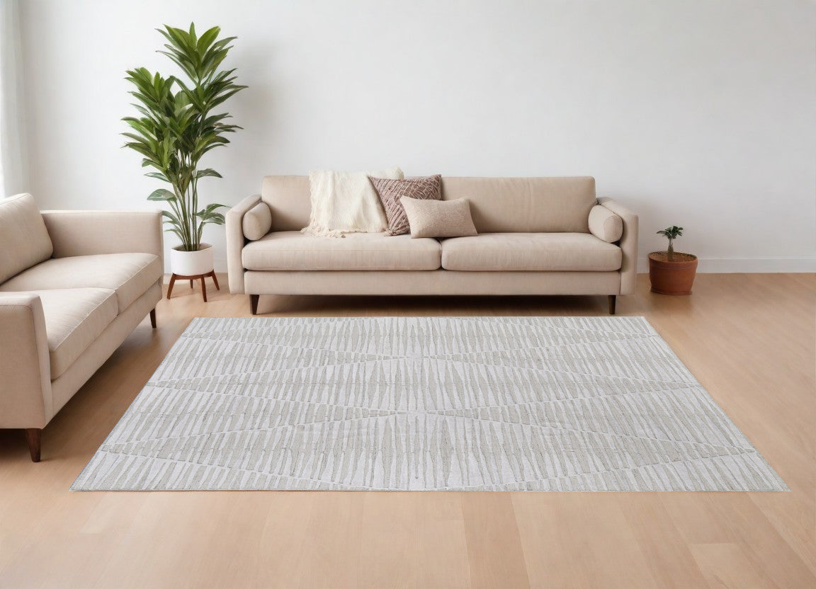 9' X 12' Ivory Geometric Hand Woven Area Rug