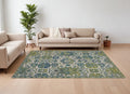 10' X 13' Blue and Green Oriental Power Loom Area Rug