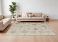 8' X 10' Ivory Tan and Gray Wool Floral Hand Knotted Area Rug