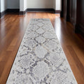 10' Gray and Silver Floral Power Loom Runner Rug