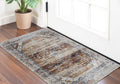 2' X 3' Ivory Red and Blue Abstract Power Loom Worn Faded Area Rug