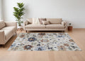 7' X 10' Ivory Red and Blue Floral Power Loom Area Rug