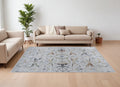 8' X 10' Gray Blue and Green Floral Power Loom Area Rug