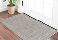 2' X 3' Silver Taupe and Blue Oriental Power Loom Worn Faded Area Rug With Fringe