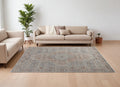 8' X 10' Gray Ivory and Orange Oriental Power Loom Worn Faded Area Rug With Fringe