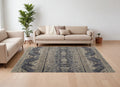 8' X 12' Gray Blue and Ivory Wool Floral Hand Knotted Area Rug