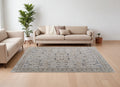 8' X 10' Gray Blue and Red Ikat Power Loom Worn Faded Area Rug With Fringe
