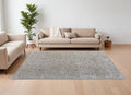 7' X 10' Ivory Taupe and Blue Abstract Power Loom Worn Faded Area Rug With Fringe