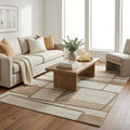 5 X 8 Brown Tan And Ivory Wool Geometric Hand Tufted Area Rug