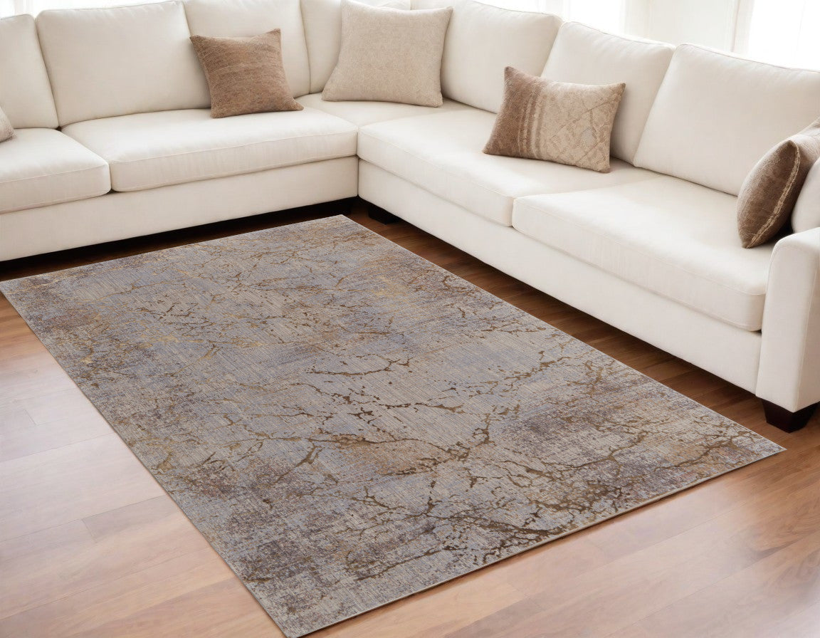 5' X 8' Brown Taupe and Tan Abstract Power Loom Area Rug