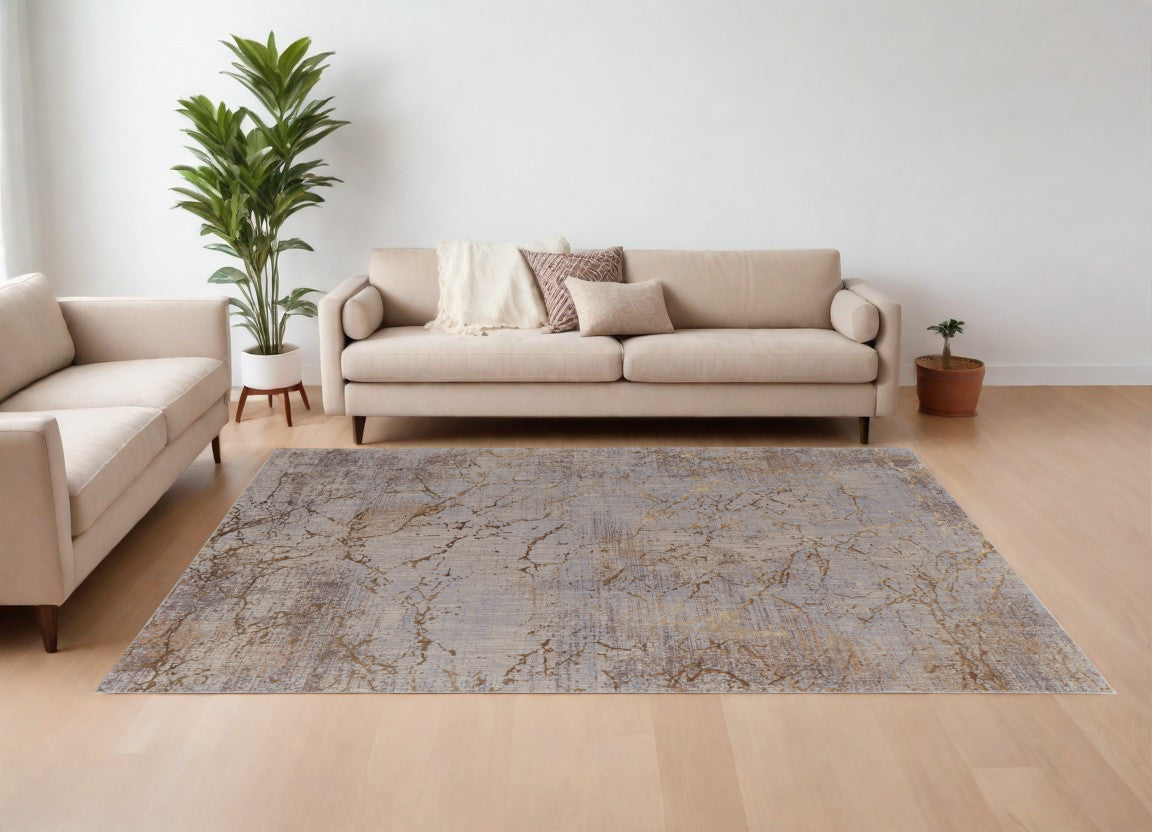 10' X 13' Brown Taupe and Tan Abstract Power Loom Area Rug