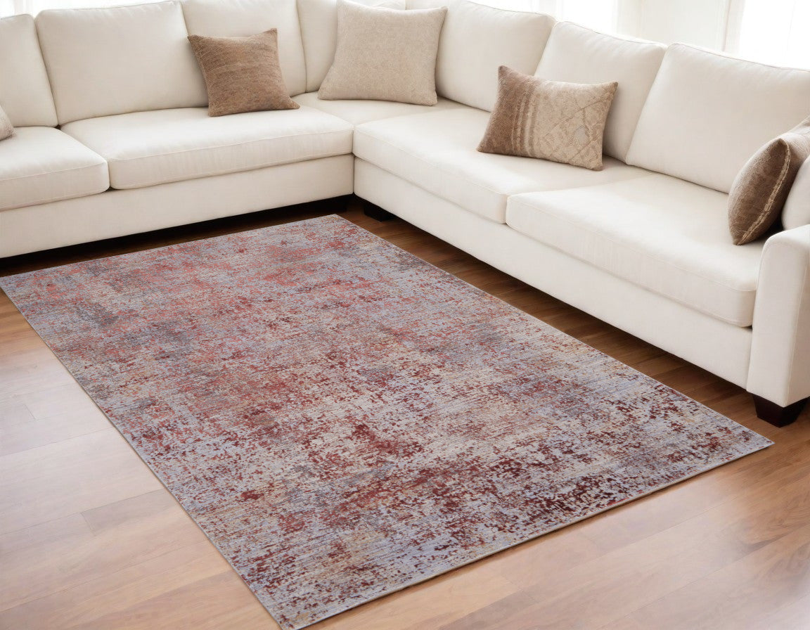 5' X 8' Red and Gray Abstract Power Loom Area Rug