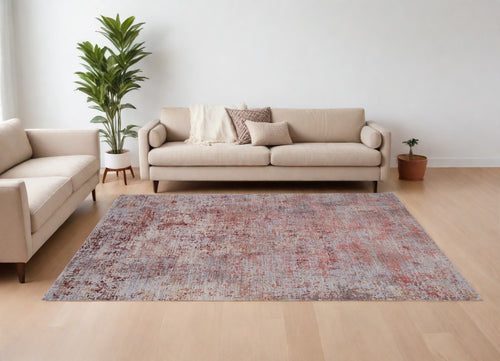 10' X 13' Red and Gray Abstract Power Loom Area Rug