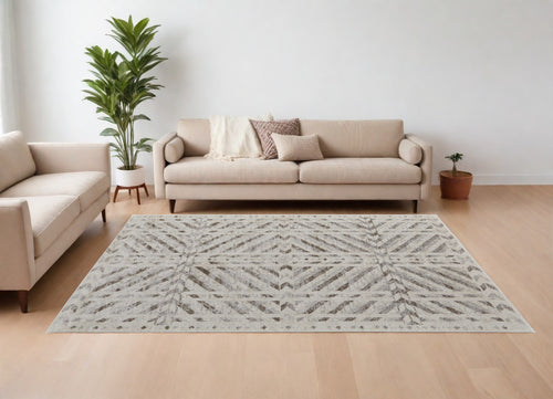 10' X 14' Ivory and Brown Geometric Power Loom Area Rug