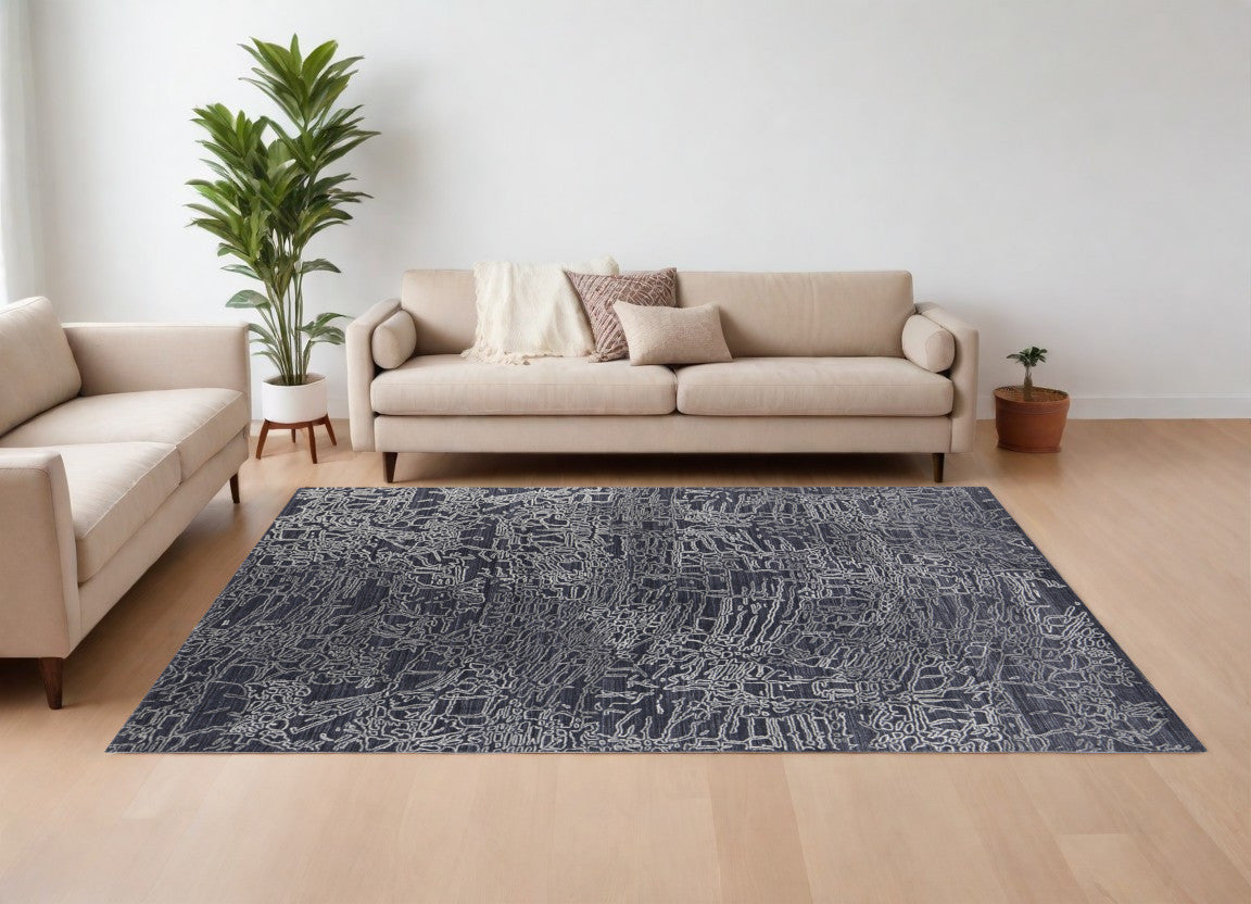 10' X 14' Black Gray and Ivory Abstract Hand Woven Area Rug