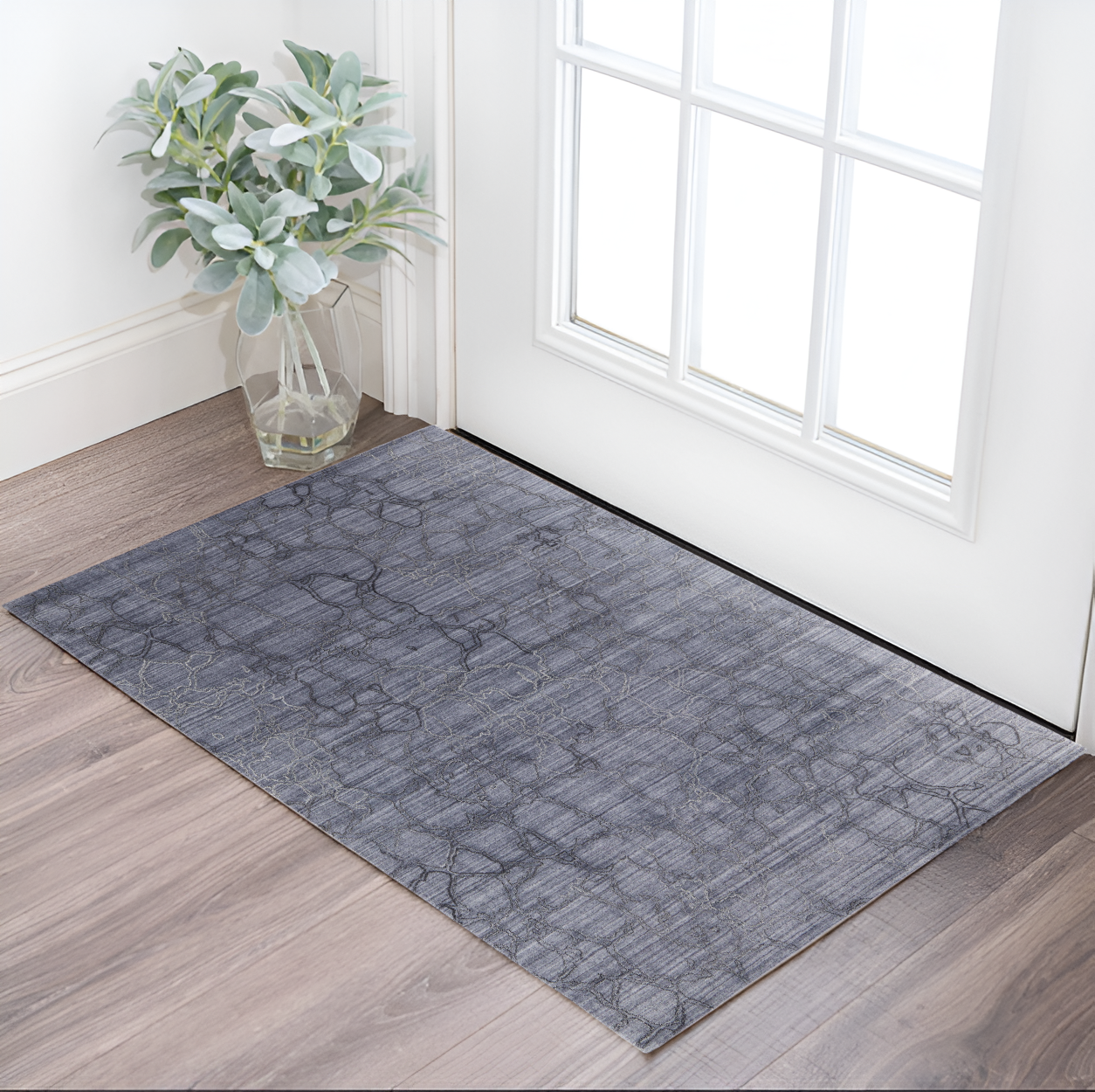 2' X 3' Gray and Blue Abstract Hand Woven Area Rug