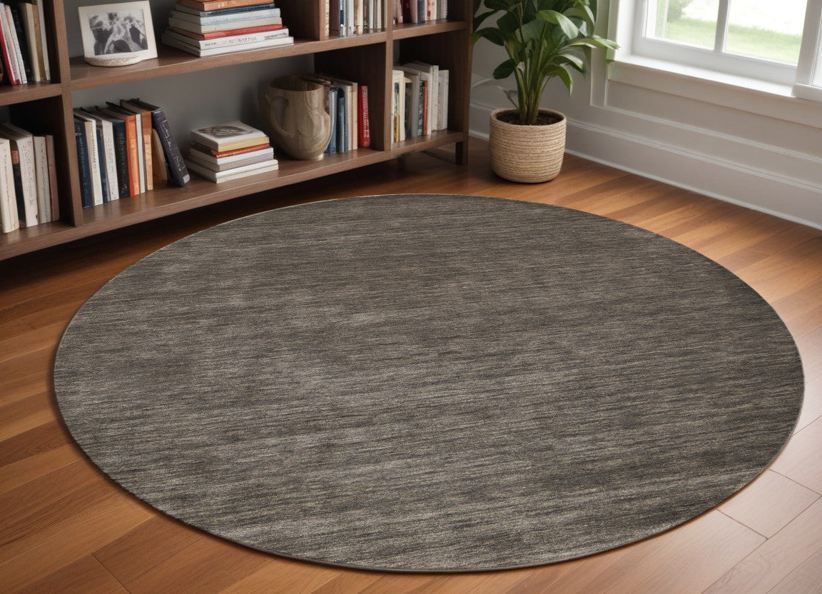 10' Brown Wool Hand Woven Round Rug