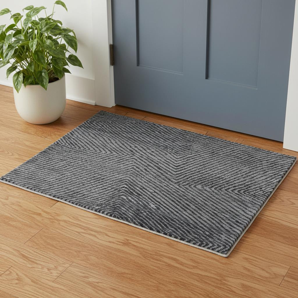 2 X 3 Gray Wool Abstract Hand Knotted Area Rug