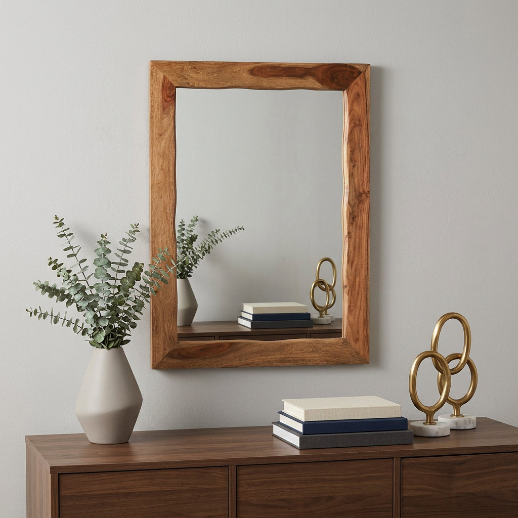 44 Brown Solid Wood Live Edge Framed Accent Mirror