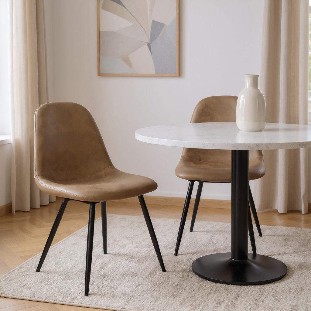 Set of Two Brown and Black Faux Leather and Metal Dining Side Chairs