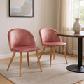 Set of Two Pink and Oak Upholstered Velvet Dining Side Chairs