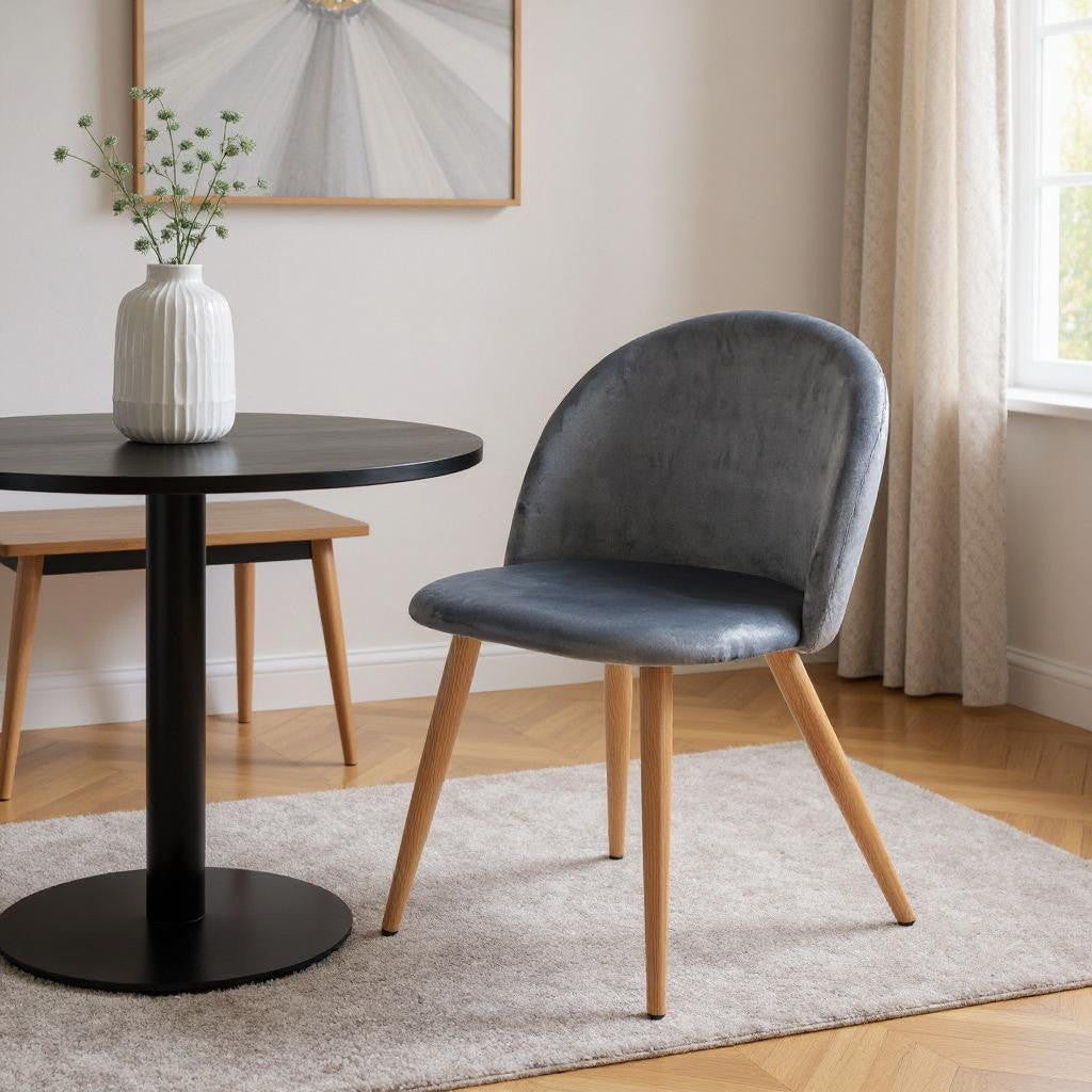 Charcoal and Oak Velvet and Metal Dining Side Chair