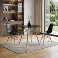 32 Black and Natural Wood Round Top Dining Table