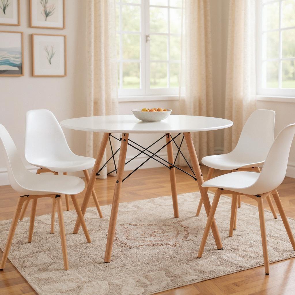 32 White and Natural Wood Round Top Dining Table