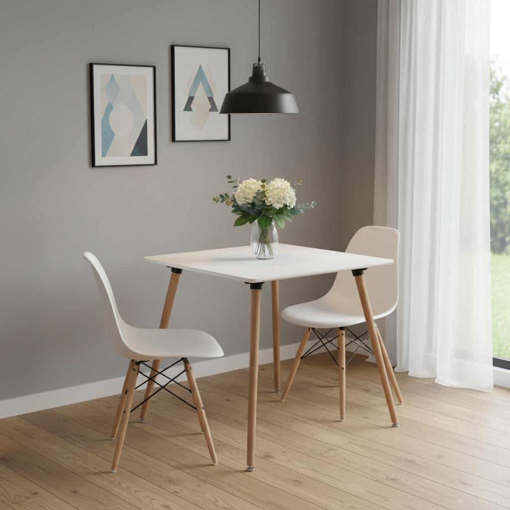32 White and Natural Wood Square Dining Table
