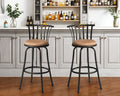 Set of Two 29'' Brown and Black Microfiber and Metal Low Back Bar Height Swivel Bar Chairs