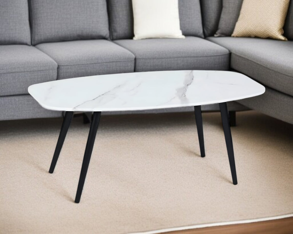 43'' White and Black Faux Marble And Steel Coffee Table