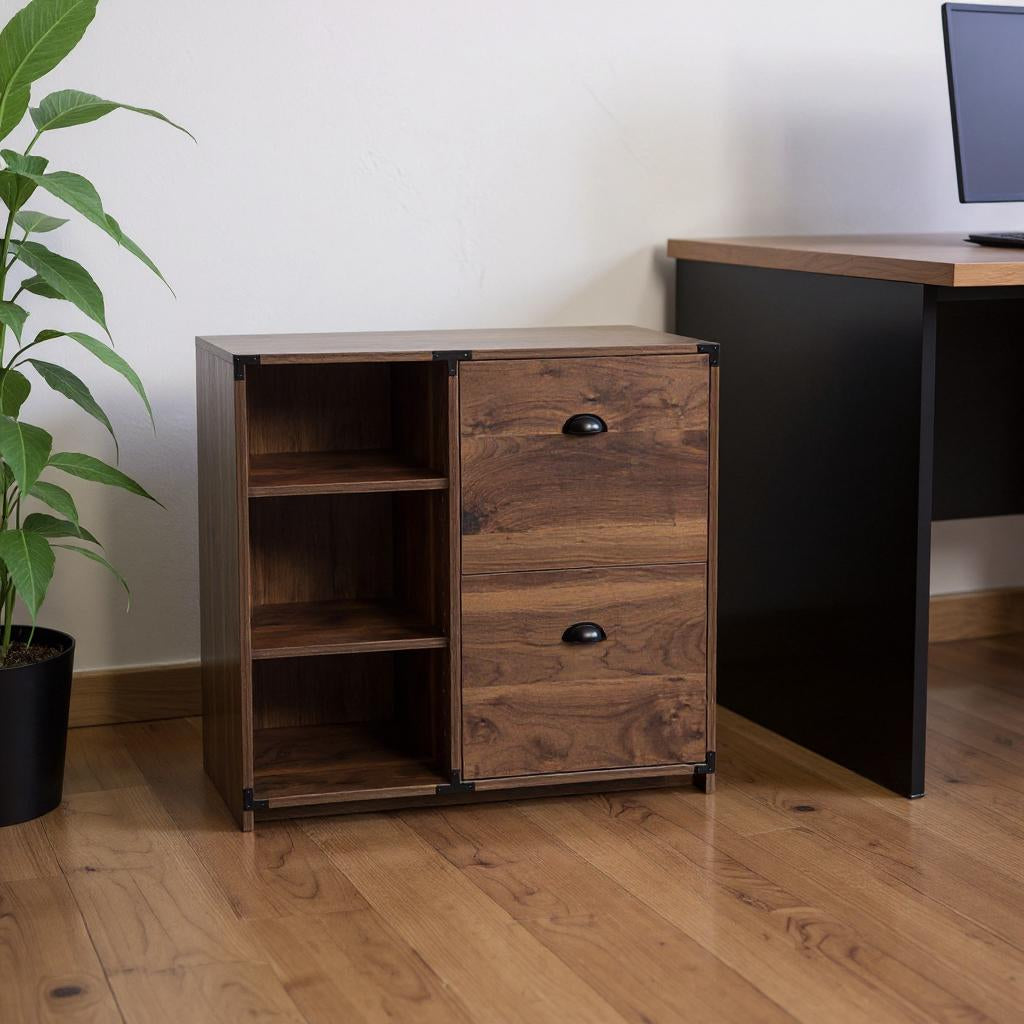 30 Walnut Wood Two Drawers Filing Cabinet