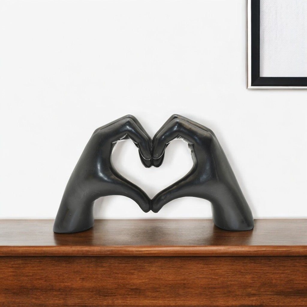 4 Black Resin Heart Hands Tabletop Sculpture