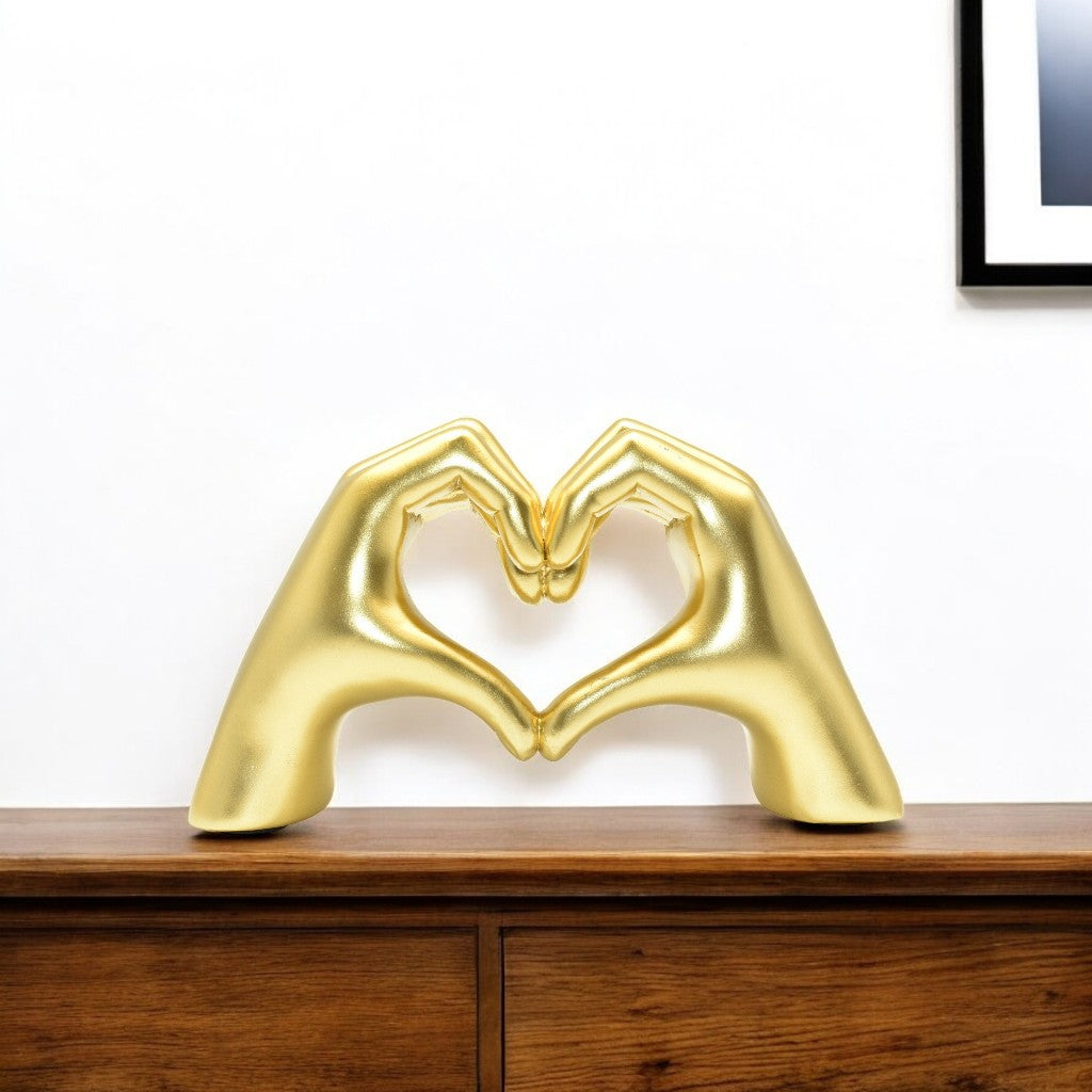 4 Gold Resin Heart Hands Tabletop Sculpture