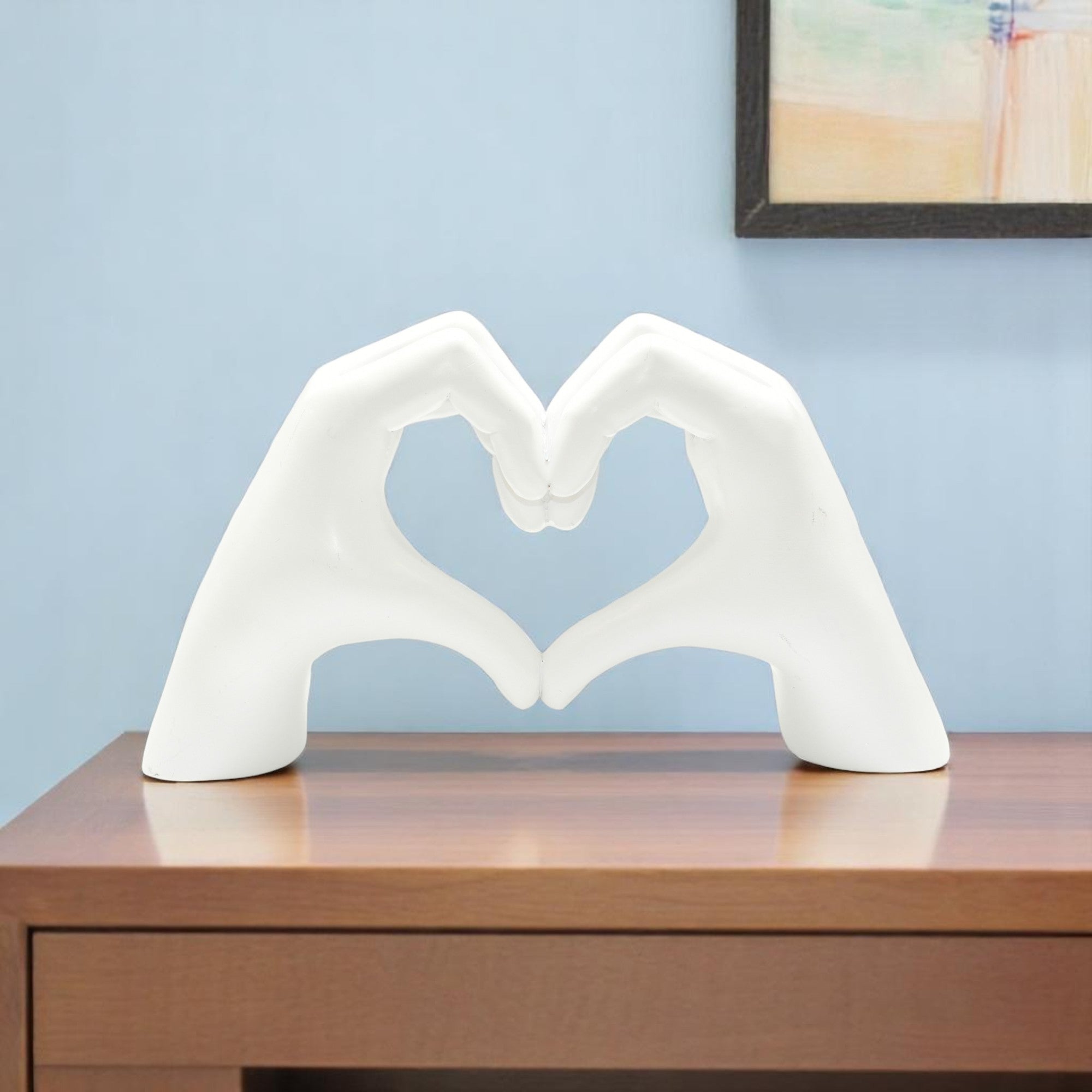 4 White Resin Heart Hands Tabletop Sculpture