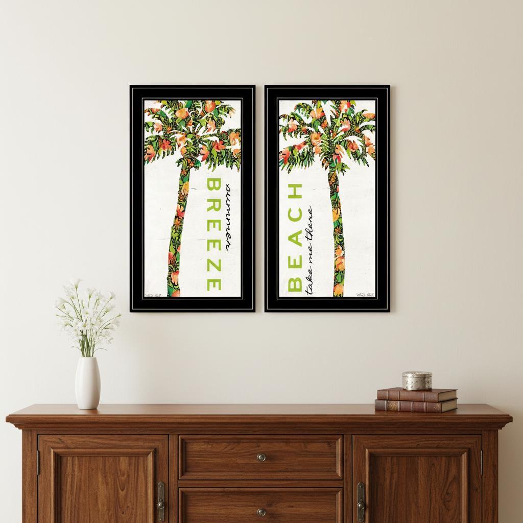 Set Of Two Summer Breeze Funky Palm Trees Black Framed Wall Art