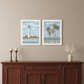 Set Of Two Cape May Lighthouse And Palm Trees White Framed Wall Art