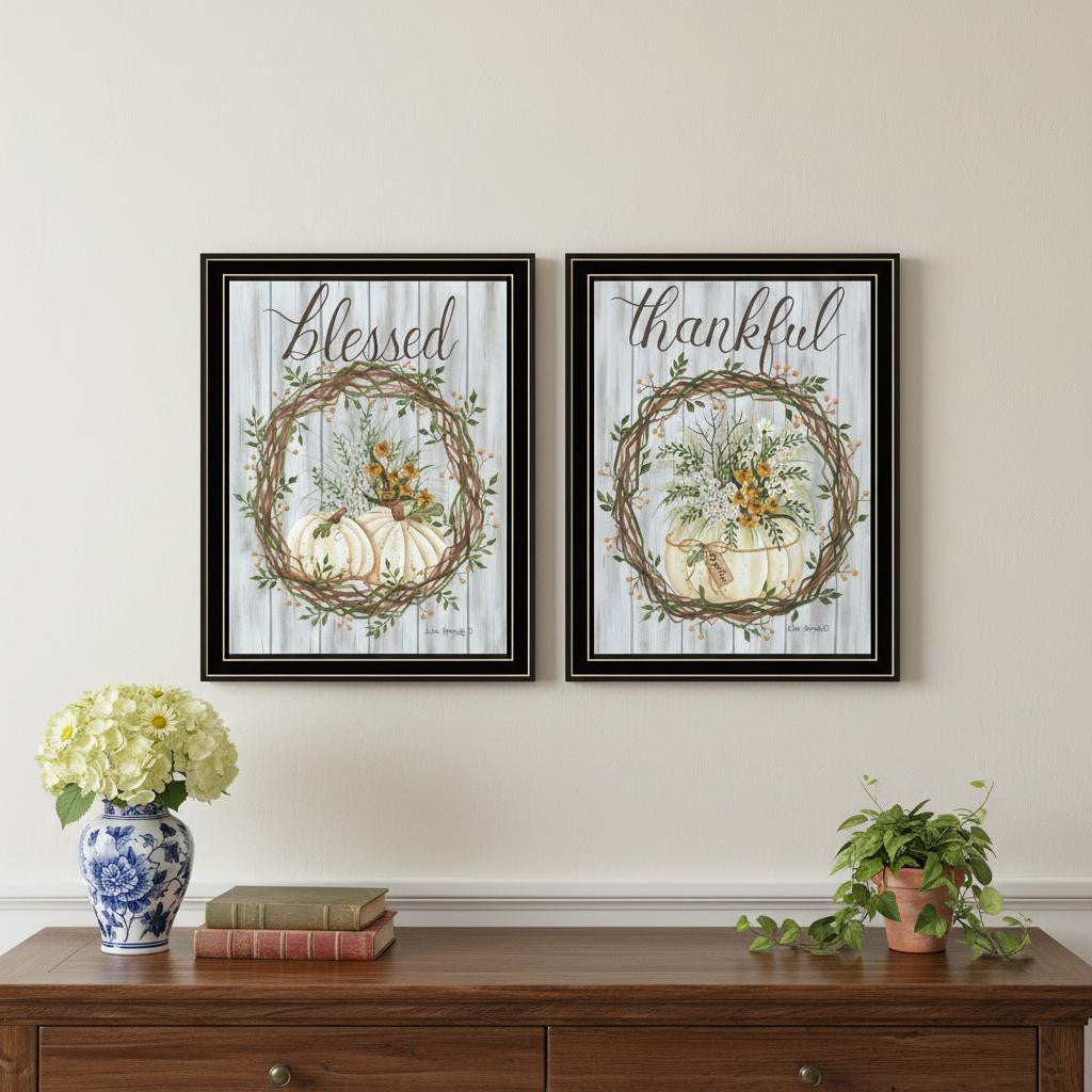 Set Of Two Thankful and Blessed for the Fall Black Framed Wall Art