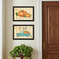 Set Of Two Happy FallOctober Pumpkins Black Framed Wall Art