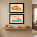 Set Of Two Happy Fall Pumpkins Distressed Black Framed Wall Art