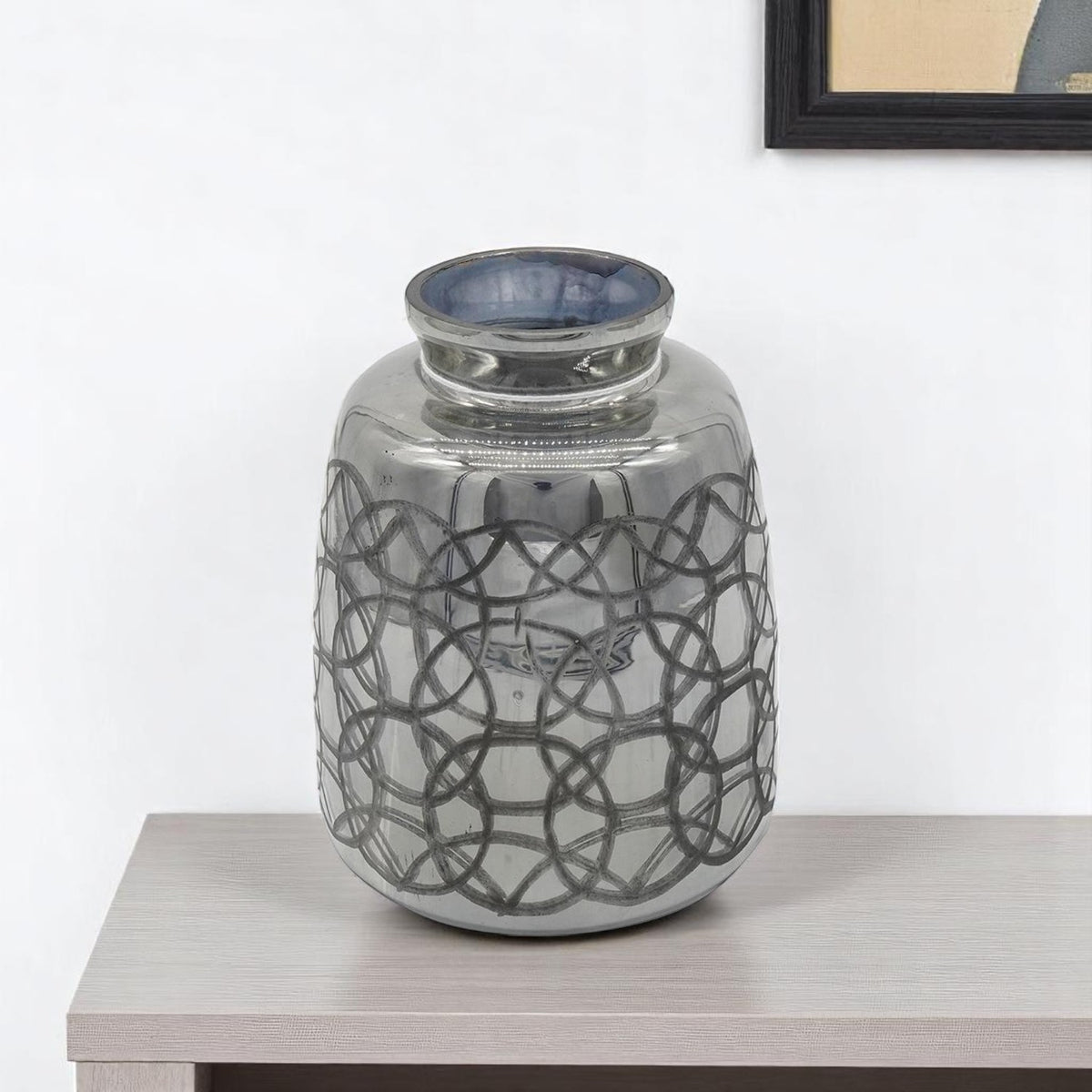 9'' Dark Gray Geometric Etched Glass Table Vase