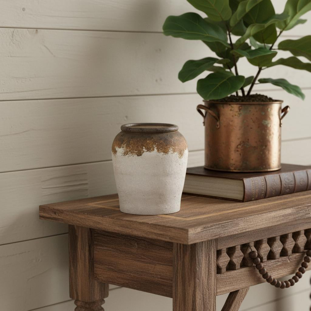 8 Brown And White Color Block Ceramic Round Table Vase