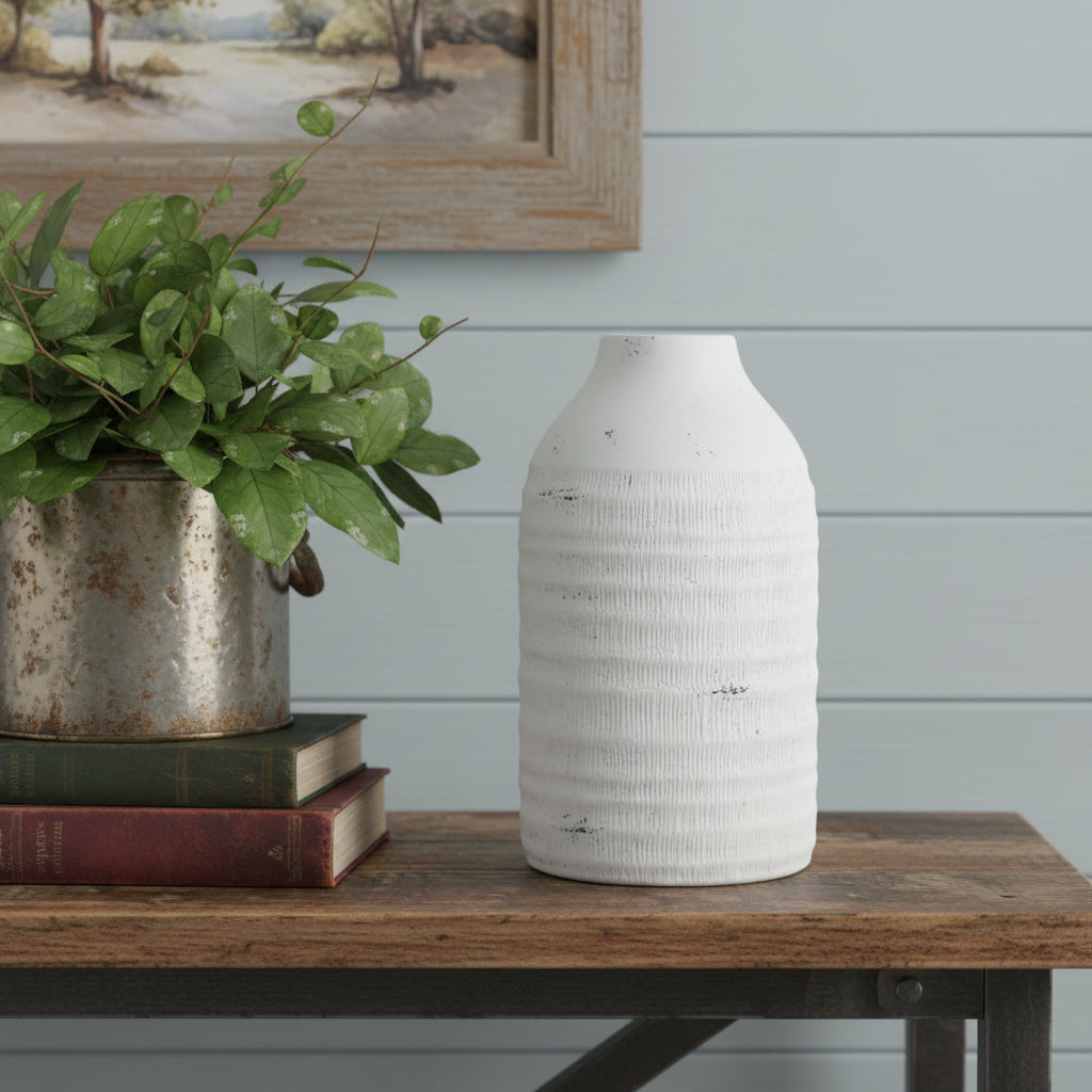 12 White Stoneware Round Jug Vase