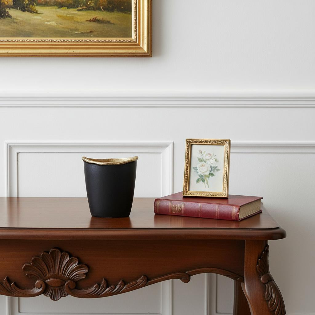 8 Black And Gold Cast Aluminum Oval Table Vase