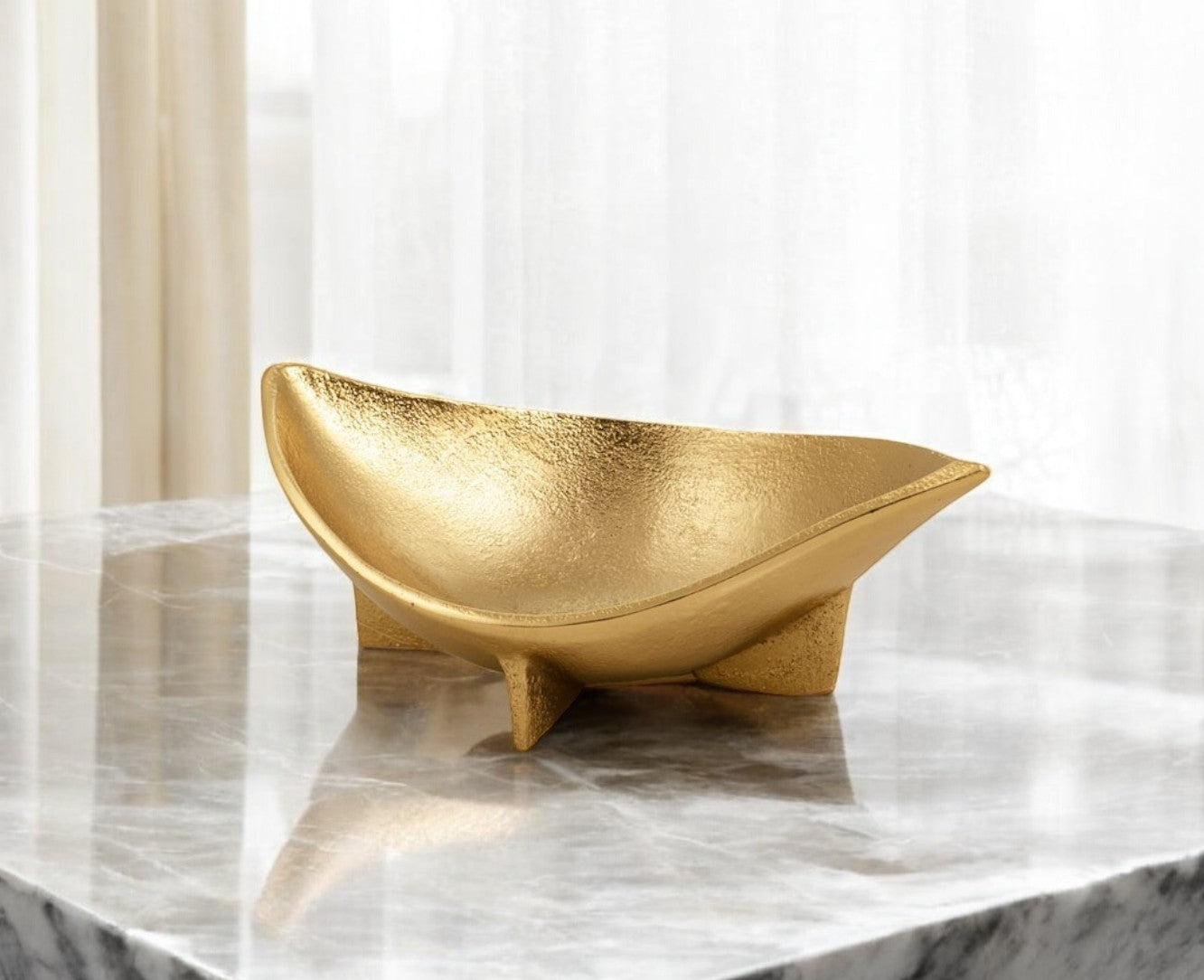 12'' Gold Aluminum Oval Eye Shaped Centerpiece Bowl