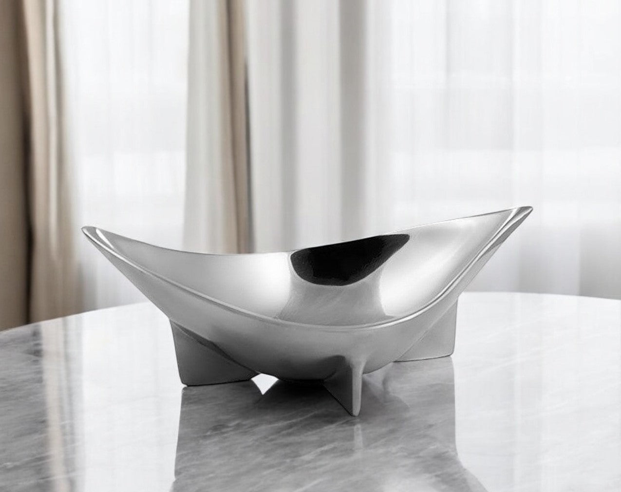 12'' Silver Aluminum Oval Centerpiece Bowl