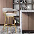 30'' Silver and Gold Fabric and Stainless Steel Low Back Bar Height Swivel Bar Chair